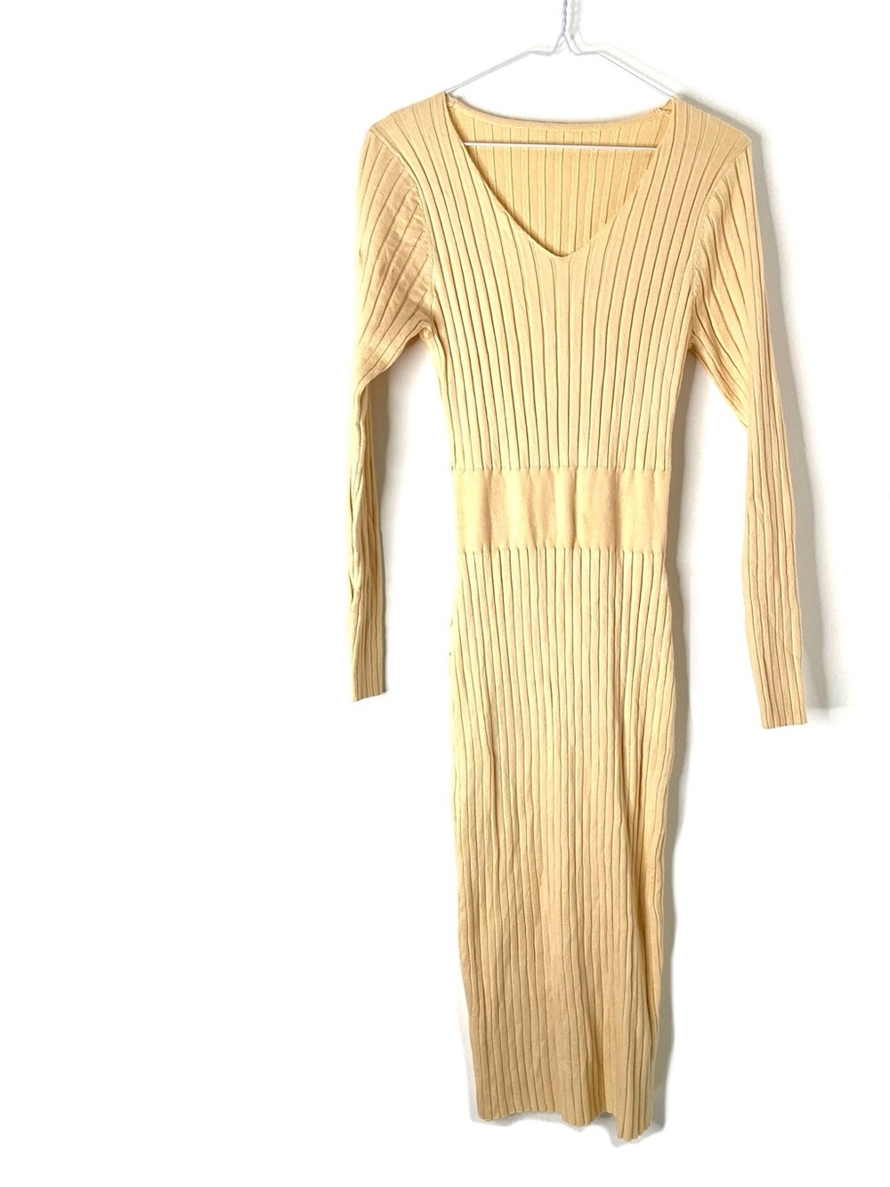 Blooming Jelly Cream Ribbed Long Sleeve Sweater Dress NWT V Neck Stretch